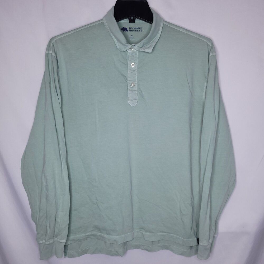 Onward Reserve Polo Shirt Mens XL Green Sunwashed Long Sleeve Cotton